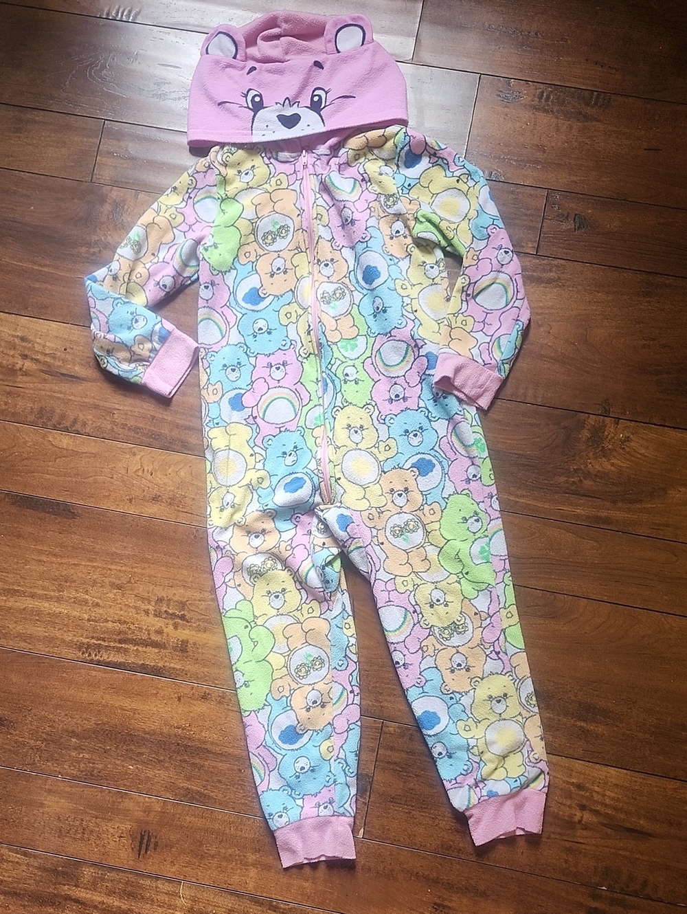 3/$15! Size 6/6x Care Bears Pink Multicolor Kids One-Piece Footie with Hood